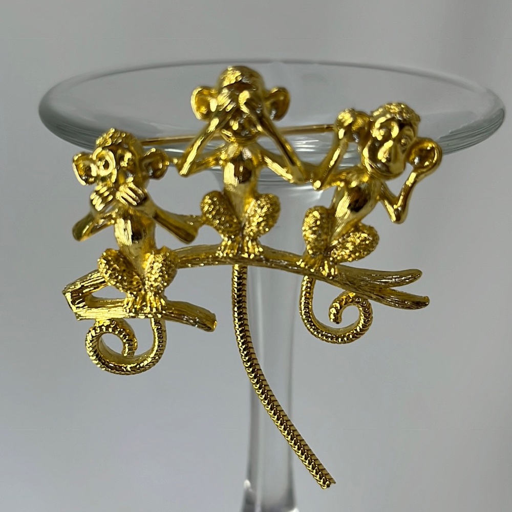 Monkey Business - Gold Tone Brooch.
